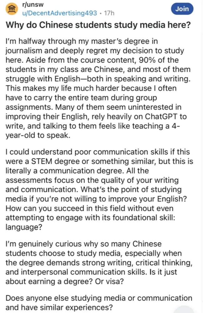 闹大：澳八大中国学生英文水平引争议！本地学生困惑：这水平来干嘛？